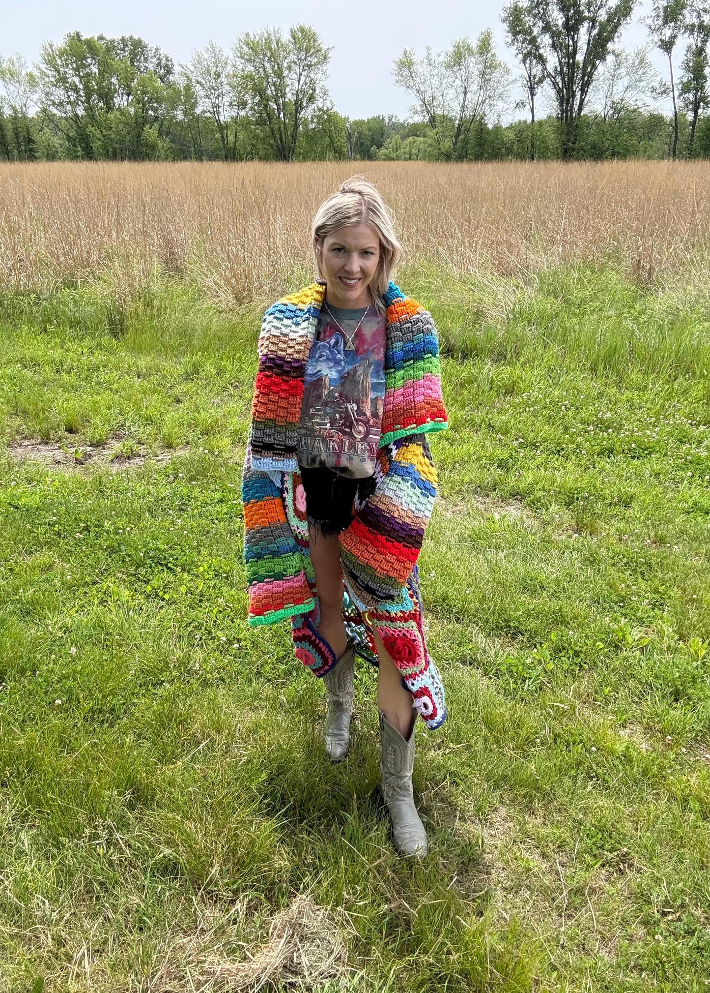 Together Forever Rainbow Wedding Ring Crochet Sweater