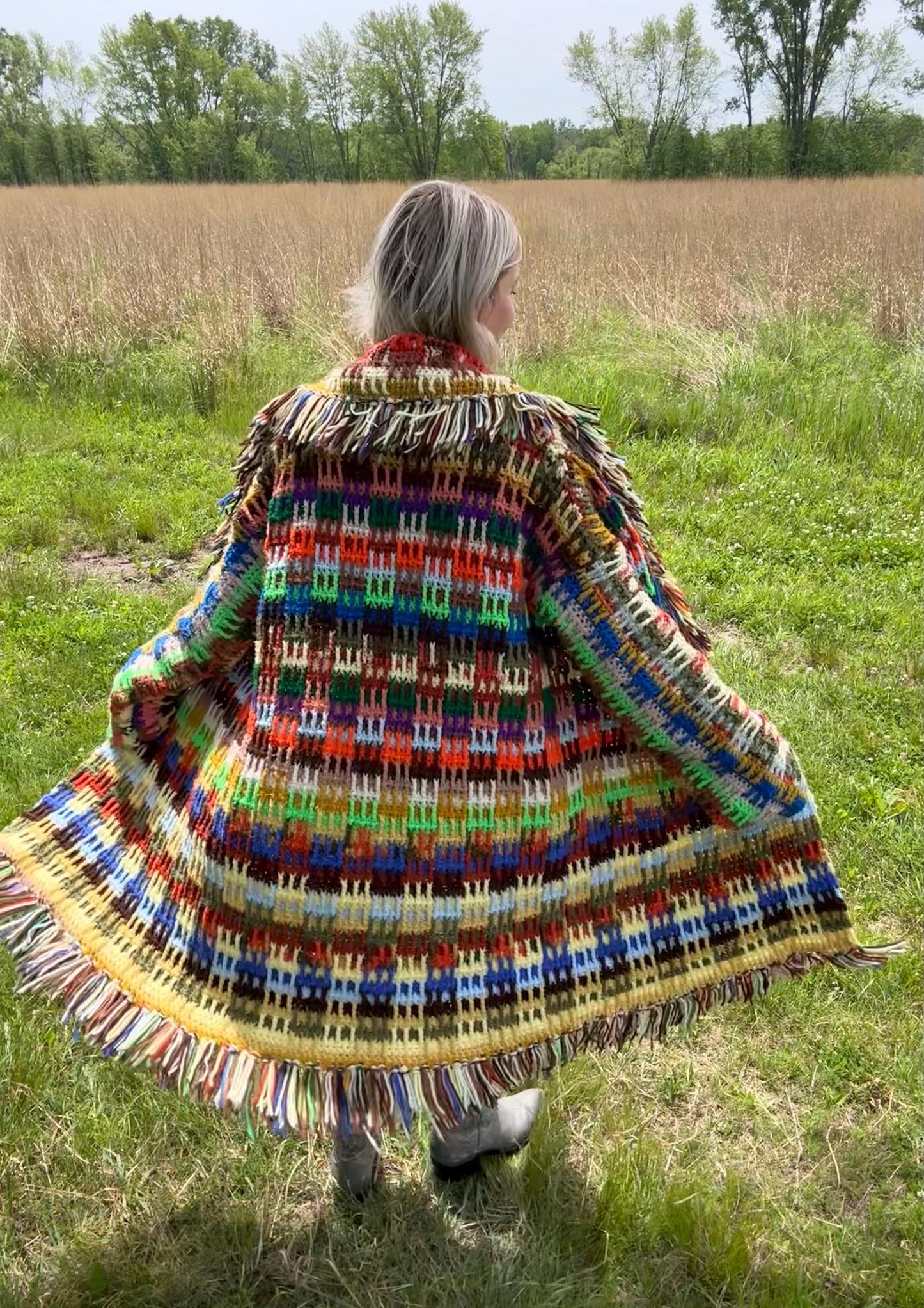 Rainbow Dreams Oversized Fringe Crochet Blanket Coat
