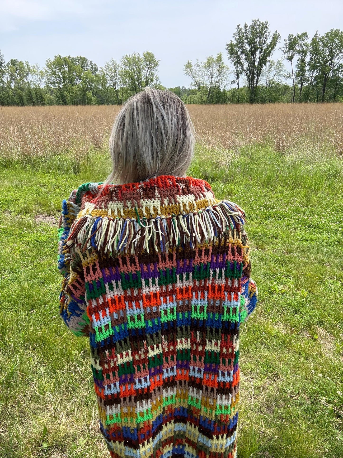 Rainbow Dreams Oversized Fringe Crochet Blanket Coat