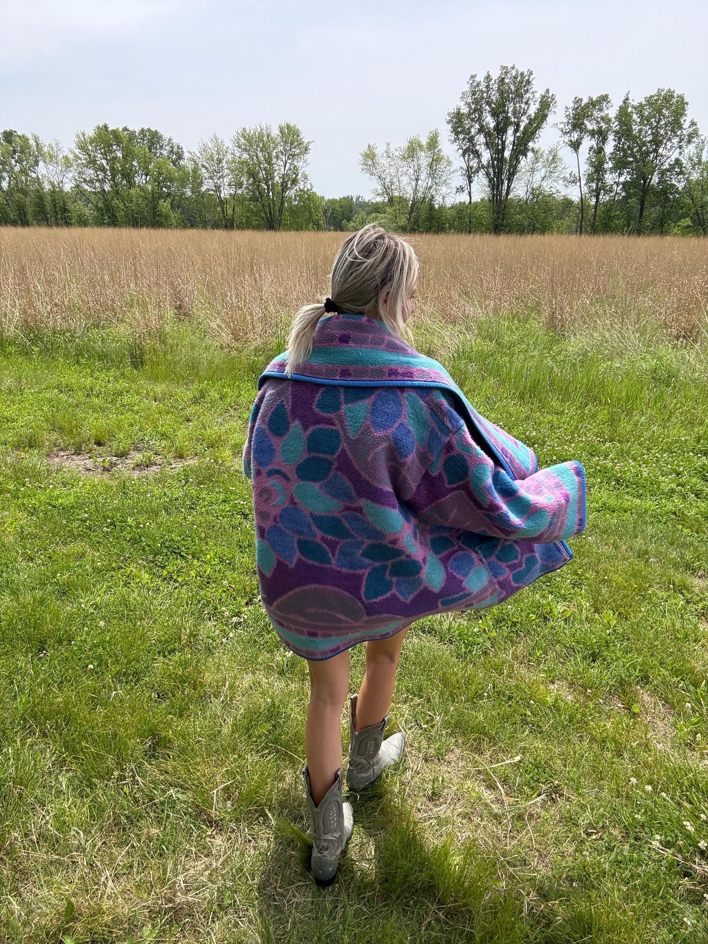 Etheral Flowers Periwinkle & Pink Cozy Warm Fleece Blanket Coat