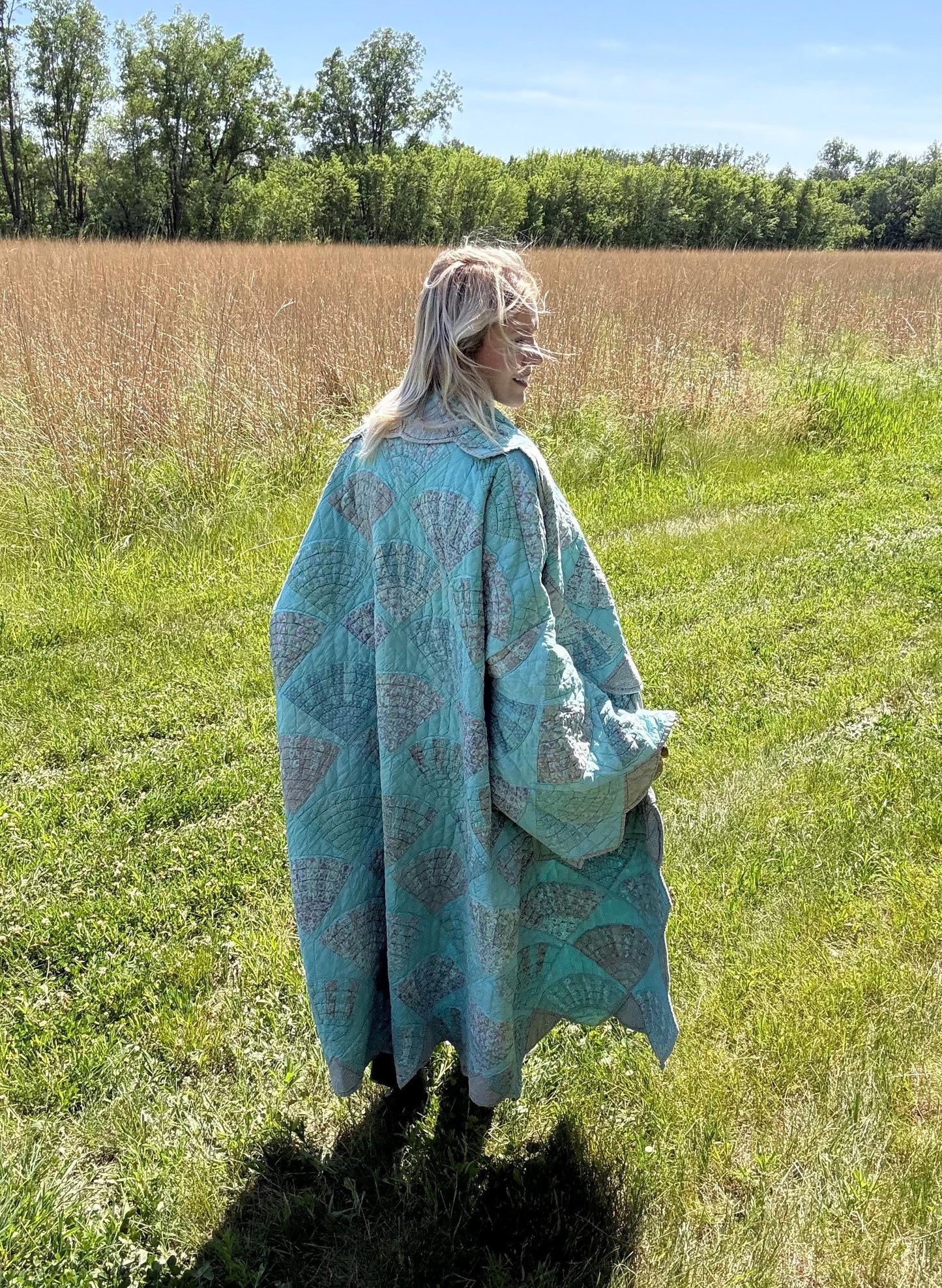 Seafoam Dreams Extra Oversized Maxi Length Statement Quilt Coat