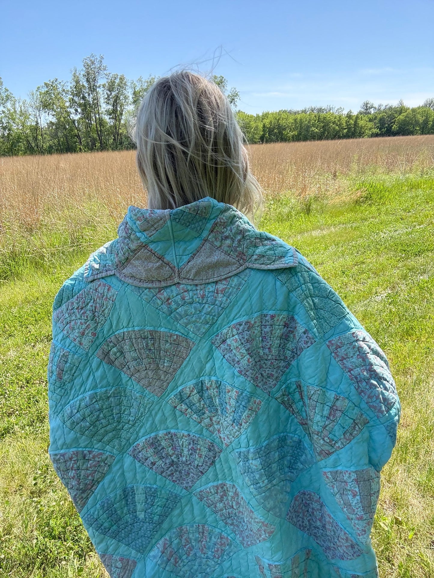 Seafoam Dreams Extra Oversized Maxi Length Statement Quilt Coat