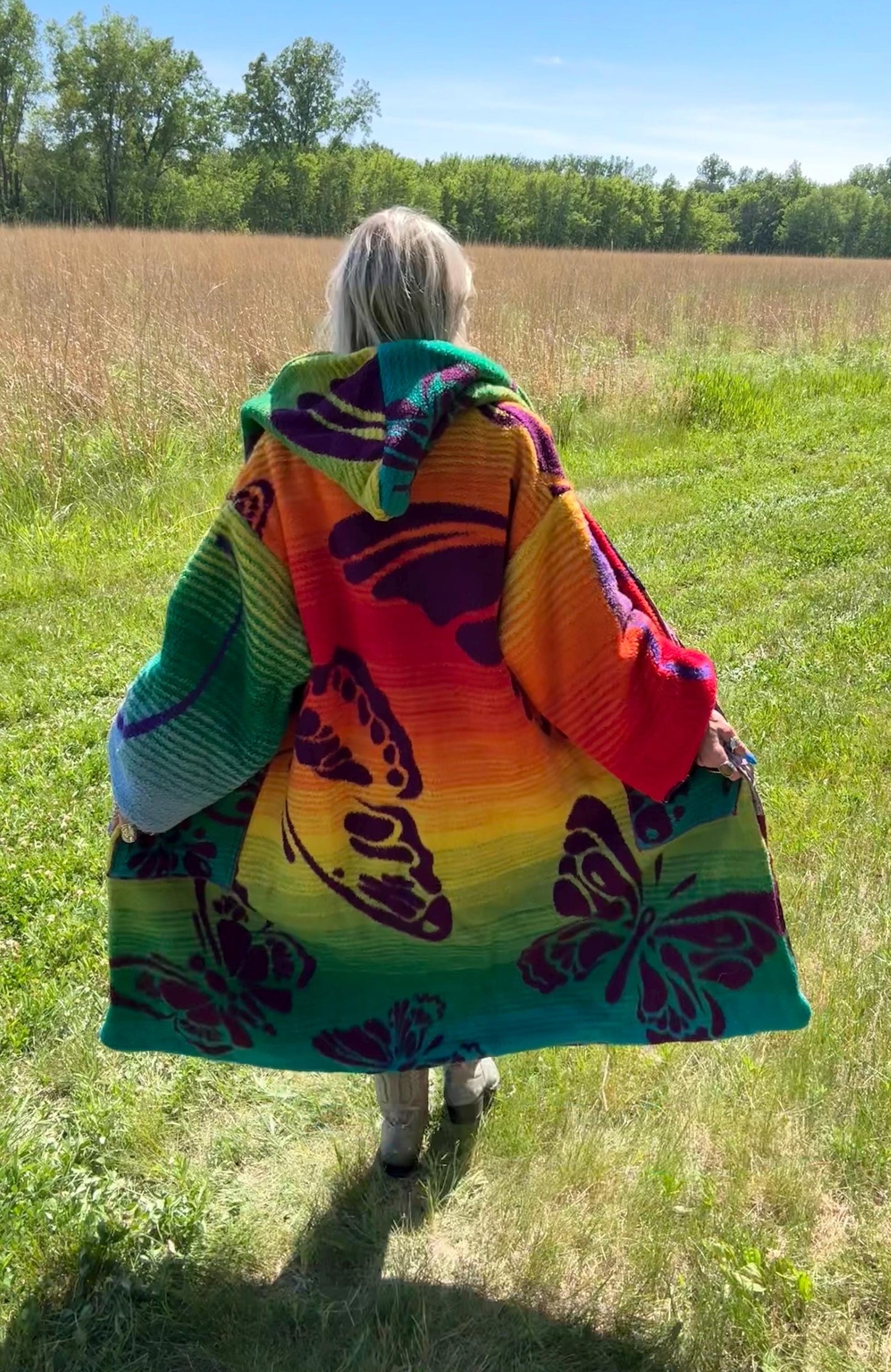 Rainbow Butterfly Maximalist Reversible Fleece Quilt Coat