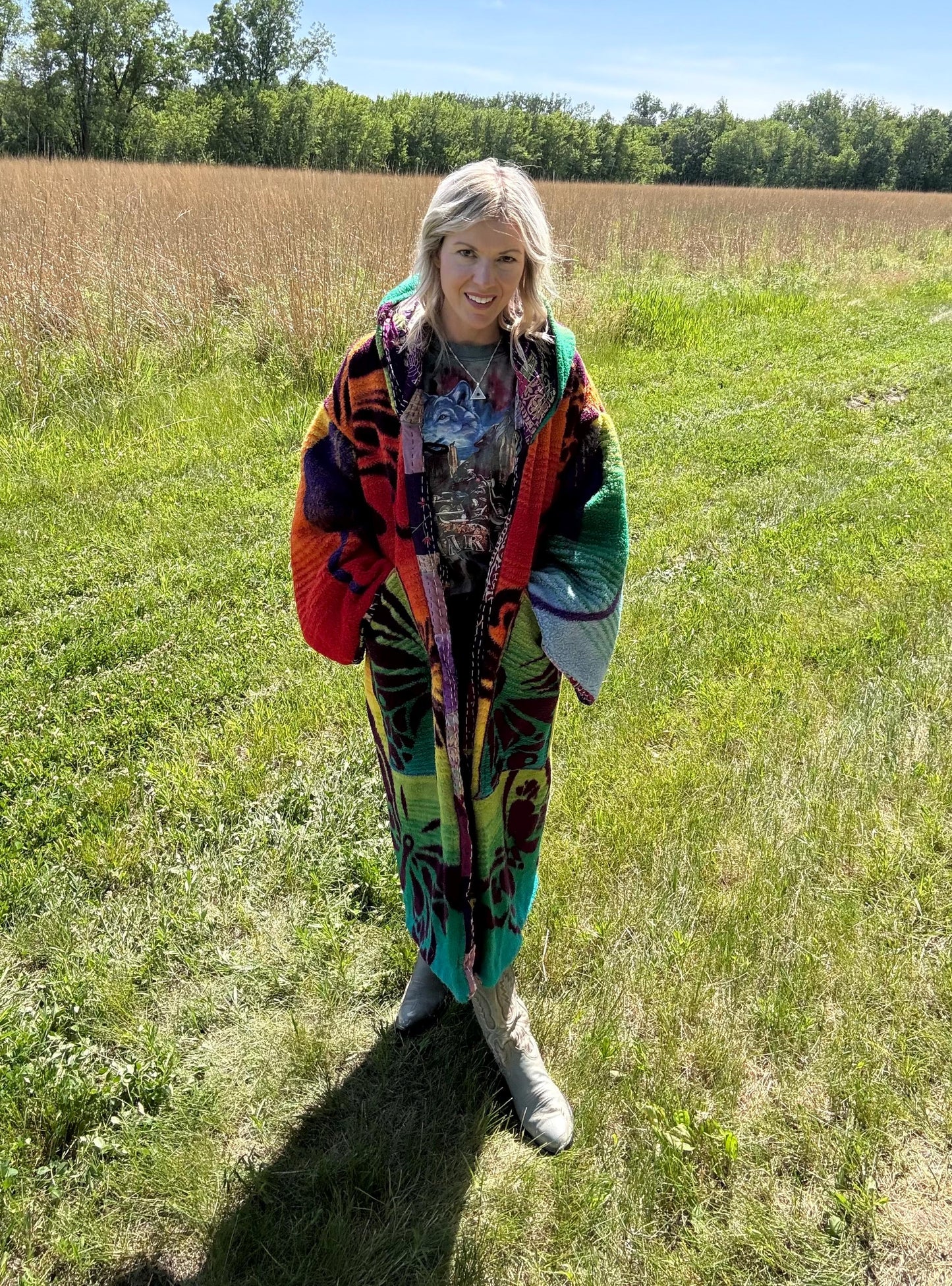 Rainbow Butterfly Maximalist Reversible Fleece Quilt Coat