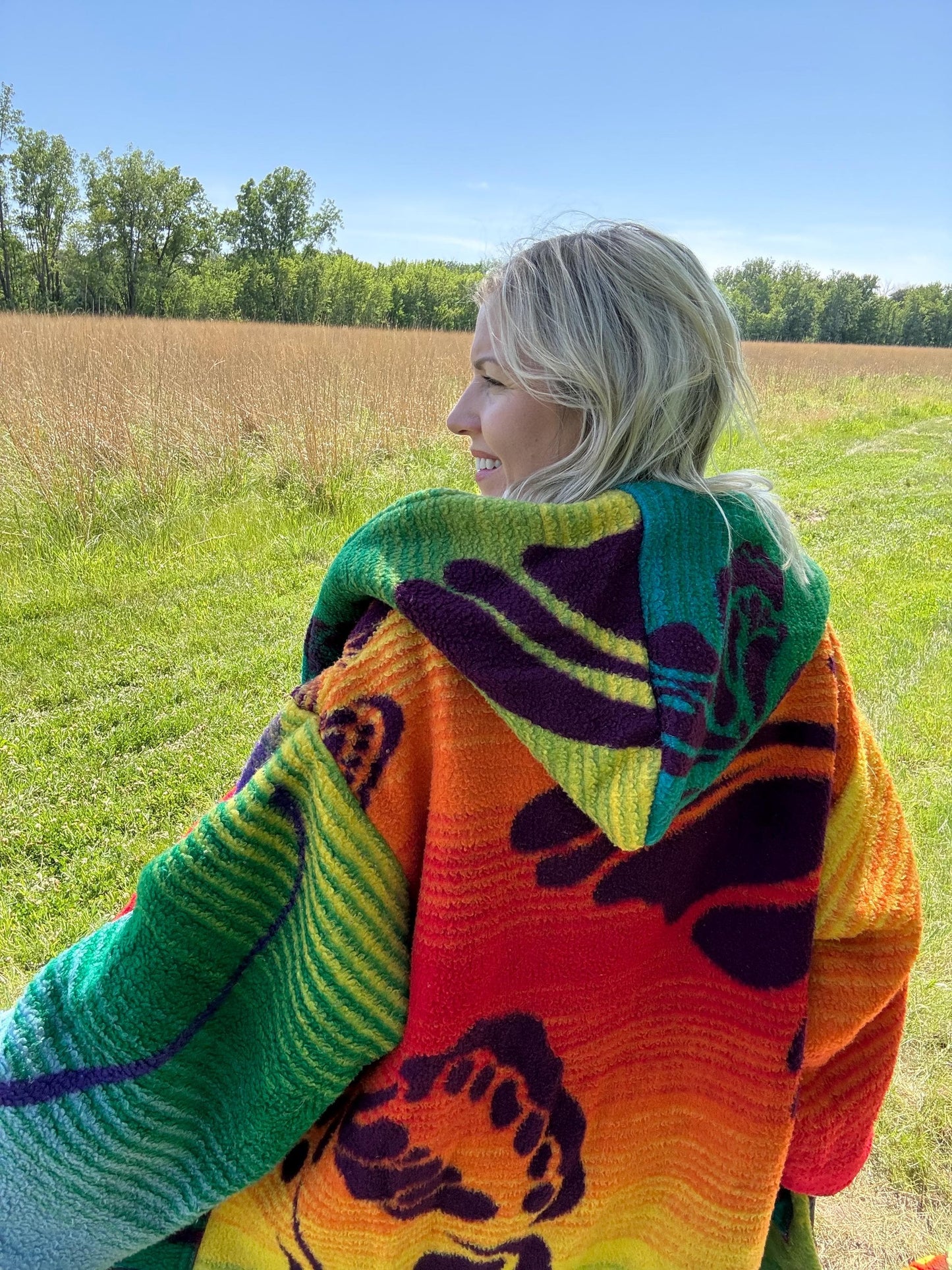 Rainbow Butterfly Maximalist Reversible Fleece Quilt Coat