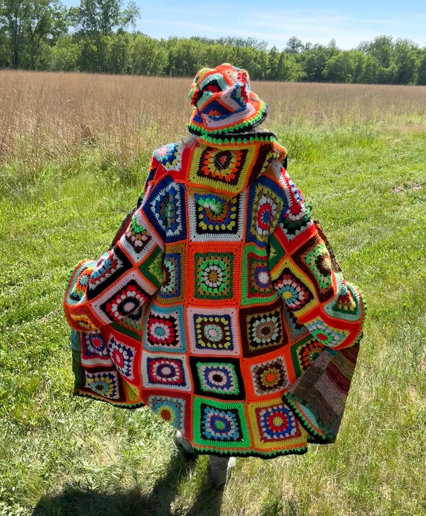 Flower Child Bold Maximalist Reversible Crochet Quilt Coat
