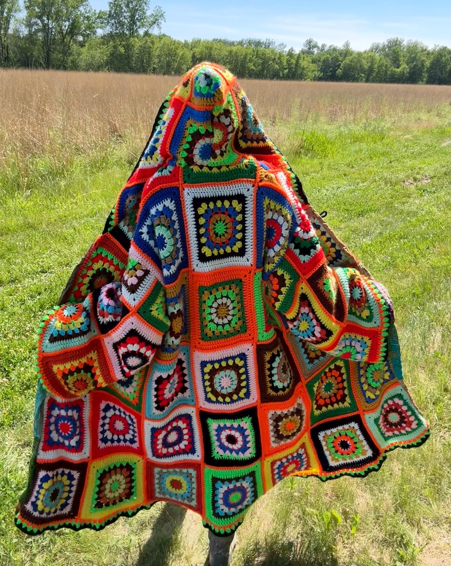 Flower Child Bold Maximalist Reversible Crochet Quilt Coat