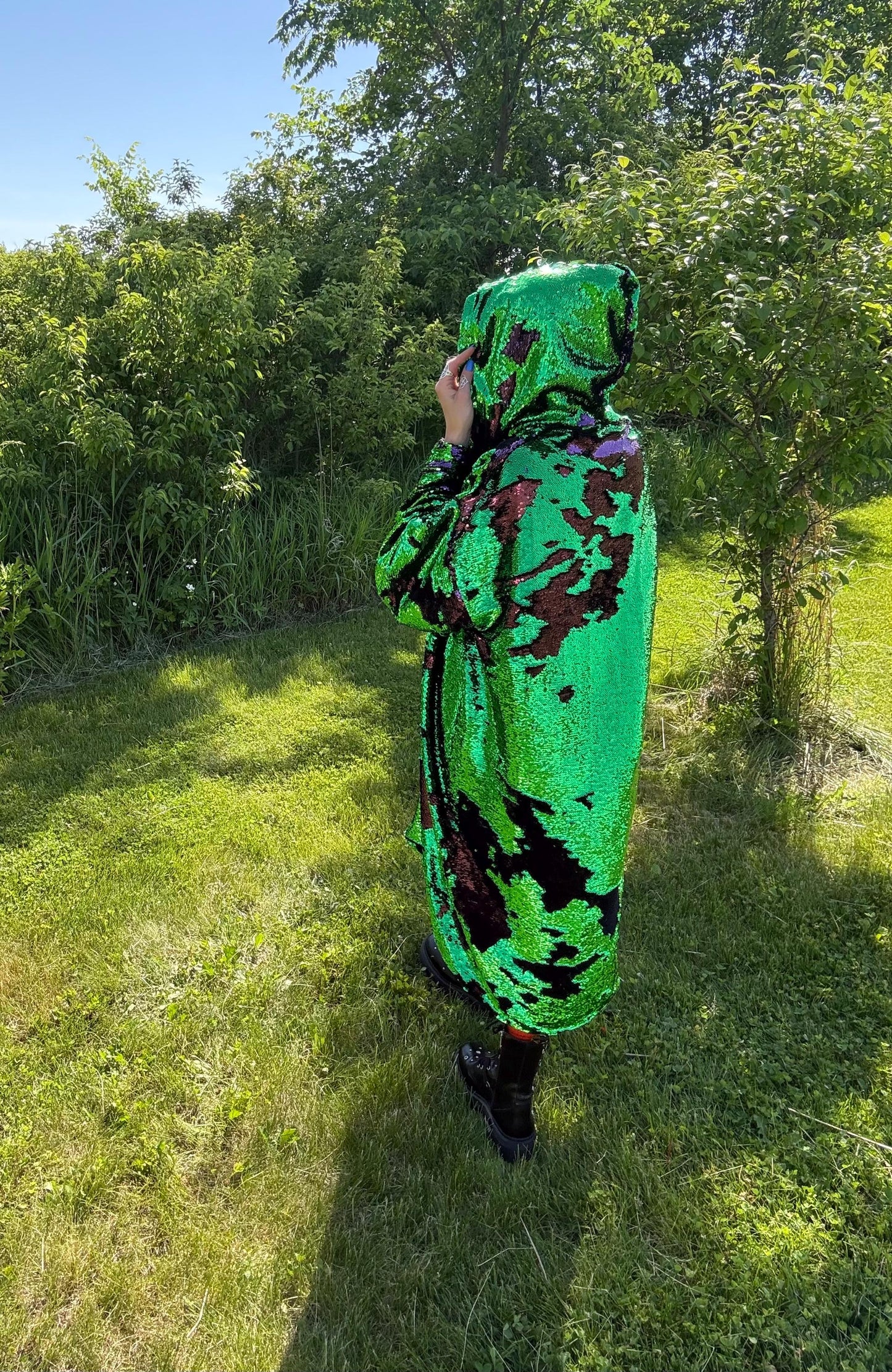 Sacred Amethyst Lotus Fully Lined Luxury Sequin Statement Coat
