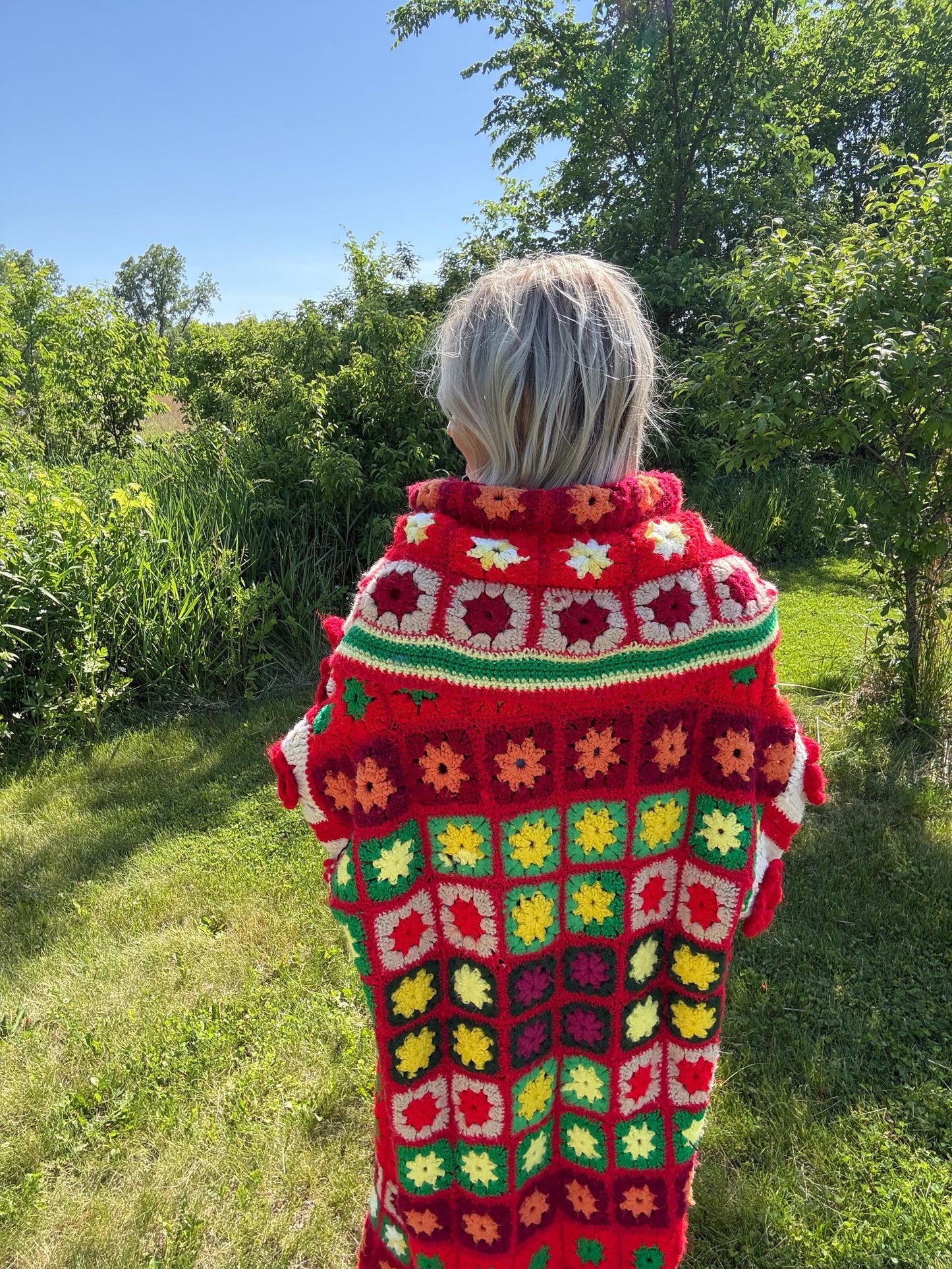 Romantic Escapade Long Oversized Red Rose Crochet Coat