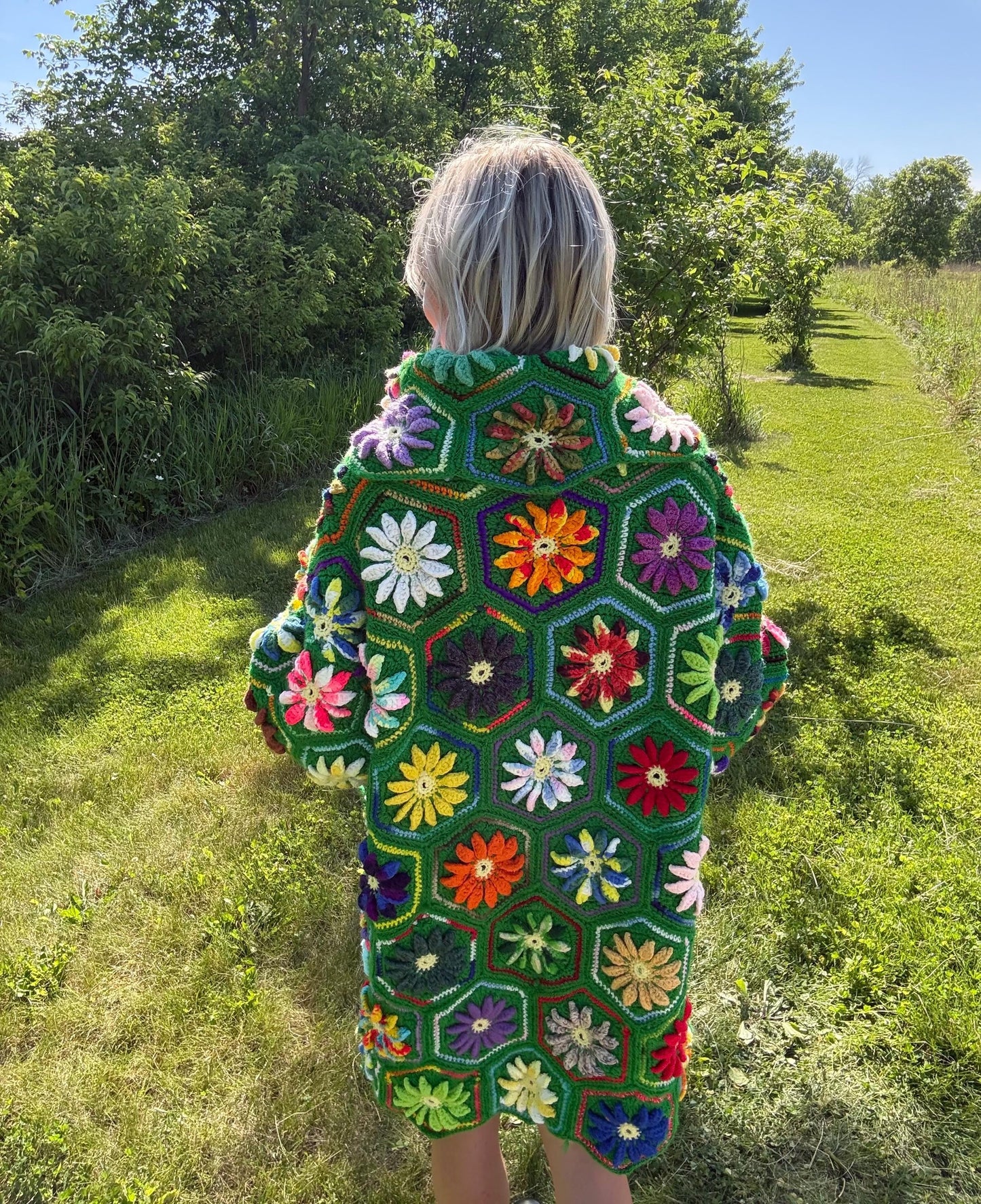 Flower Power Rainbow Honeycomb Crochet Coat
