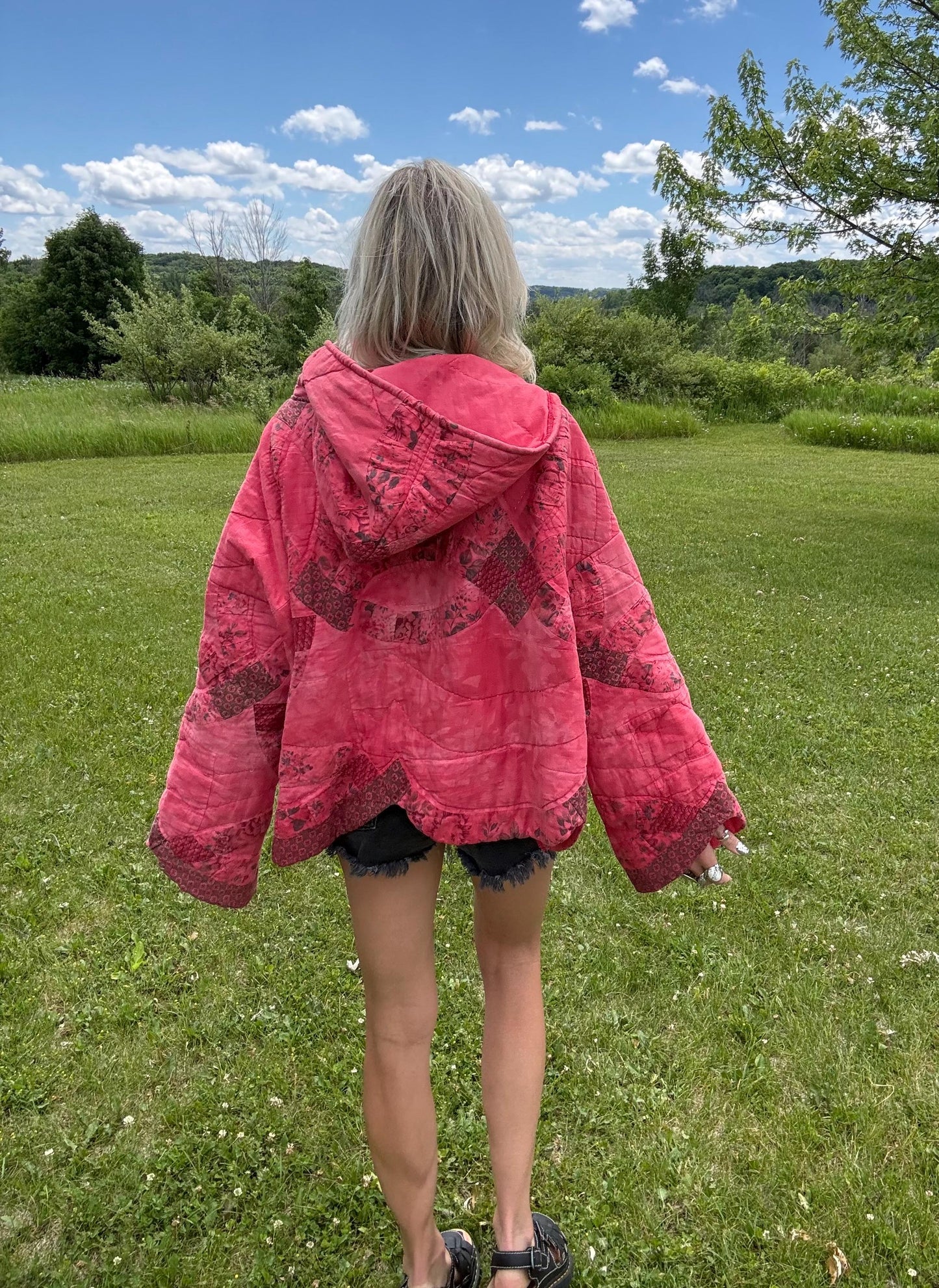 Coral Cutie Oversized Hooded Quilt Pullover