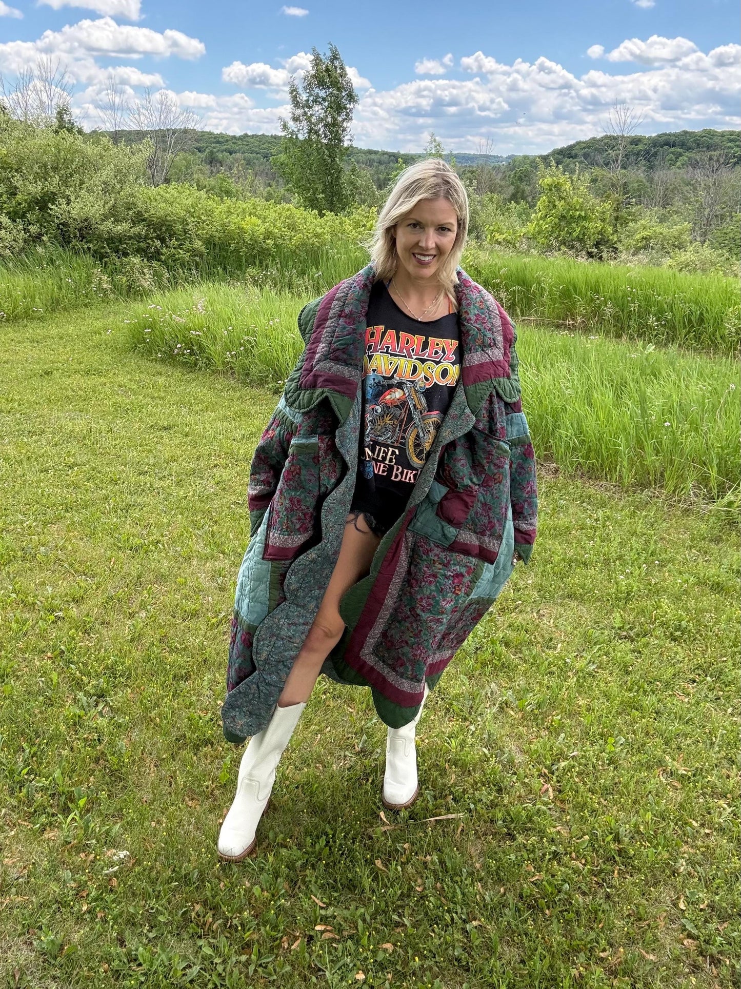 Pine Green Muse Oversized Maximalist Statement Quilt Jacket