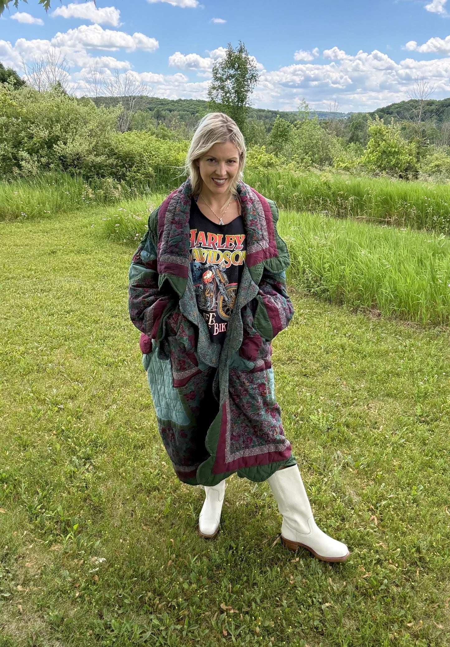 Pine Green Muse Oversized Maximalist Statement Quilt Jacket