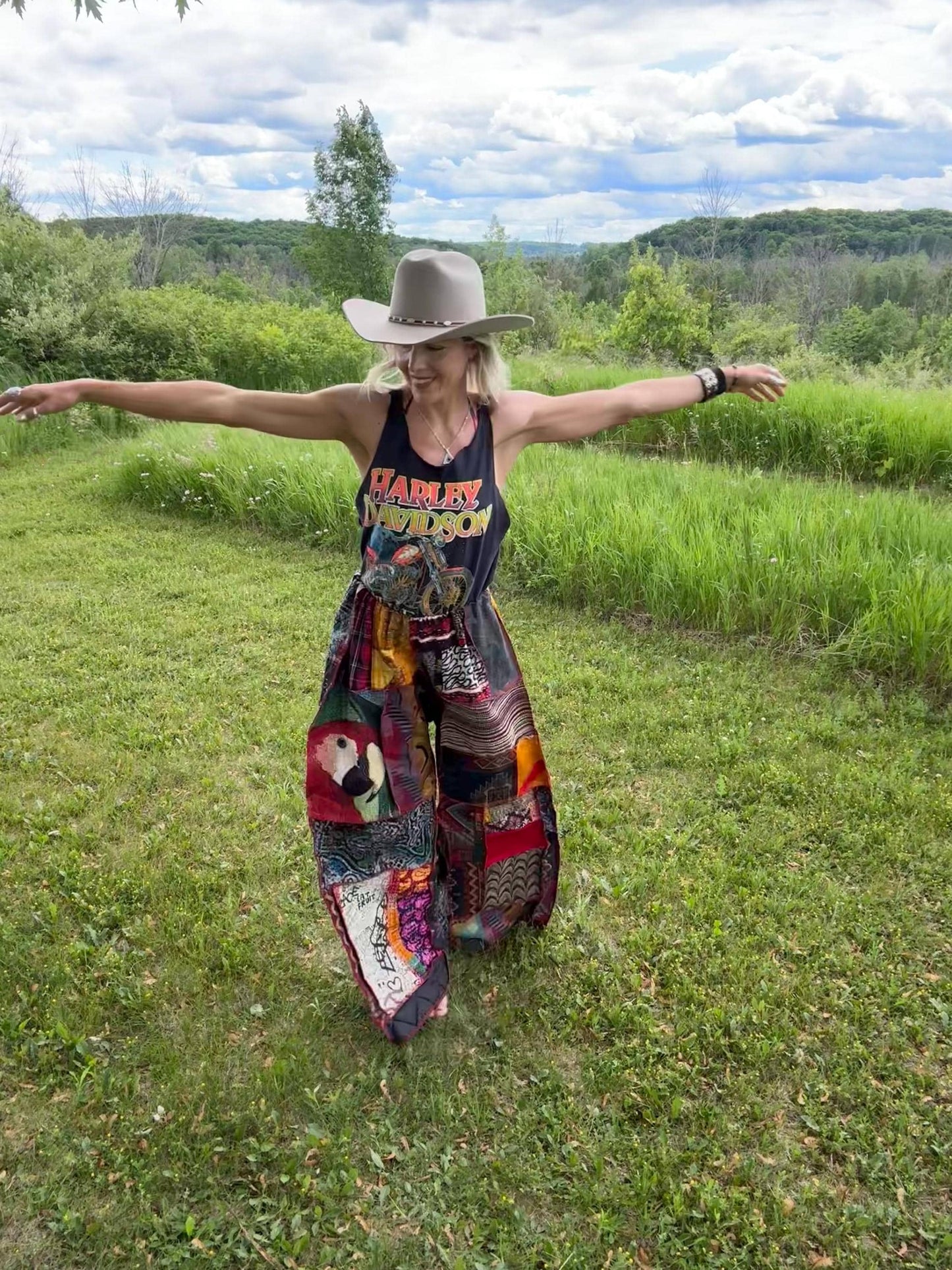 Living In Paradise Mixed Media Oversized Wide Leg Art Pants