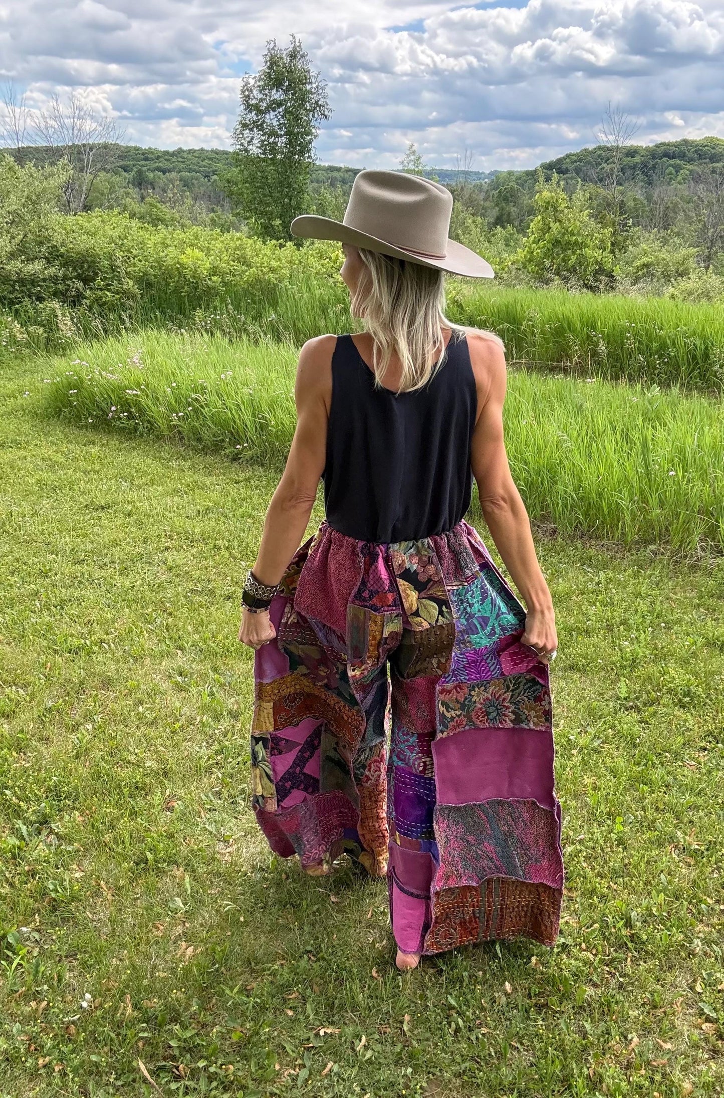 Pretty In Purple Mixed Media Oversized Wide Leg Art Pants