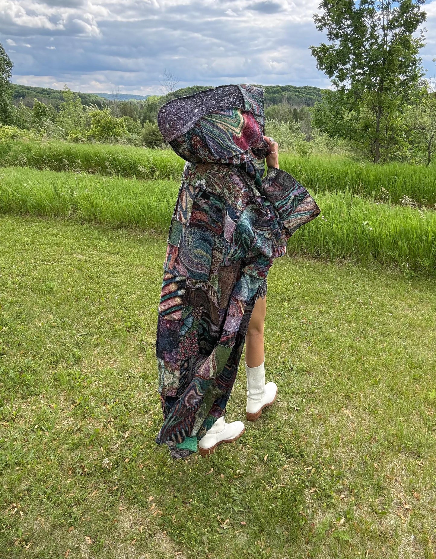 Live Your Dreams Extra Oversized Psychedelic Art Patchwork Blanket Coat