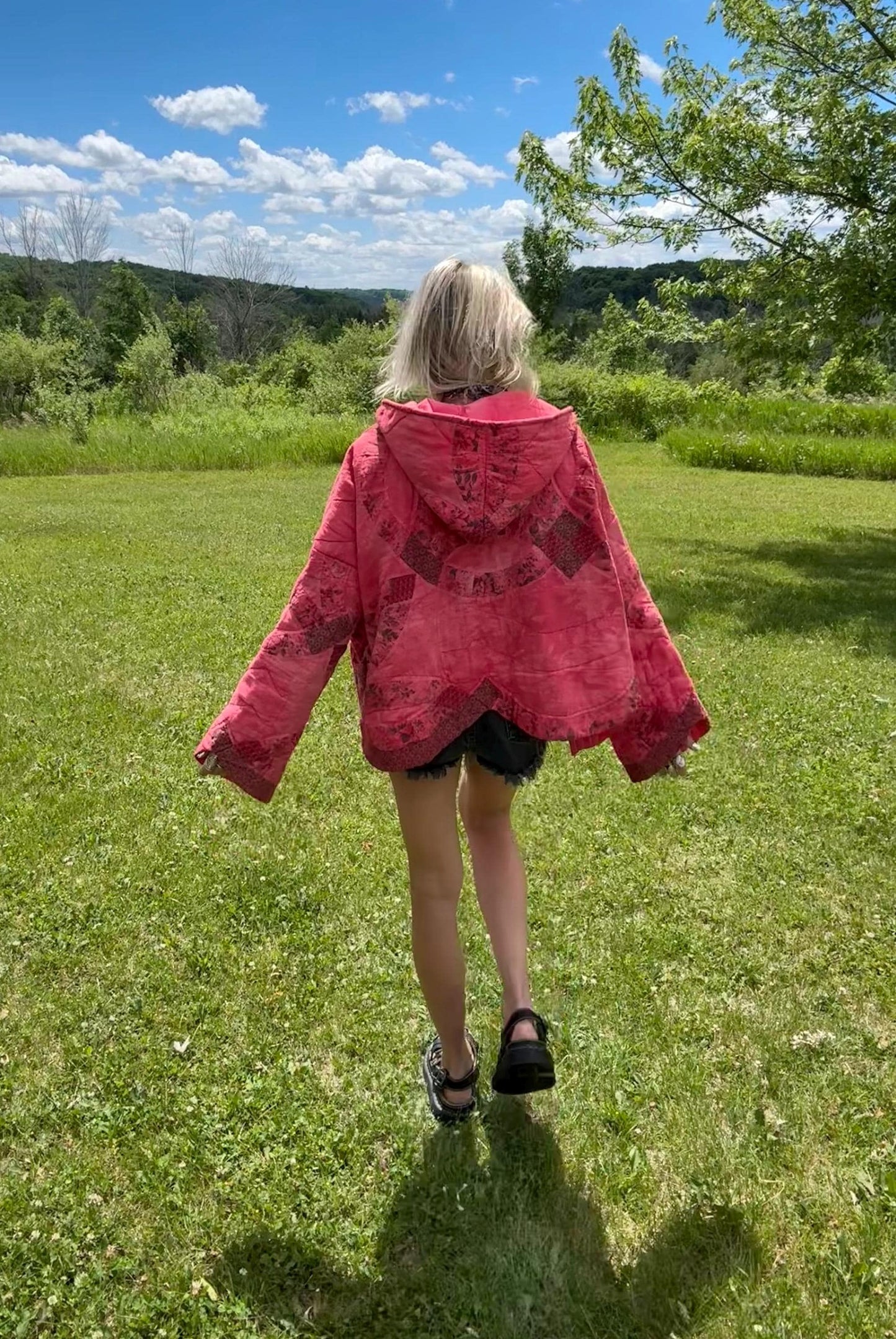 Coral Cutie Oversized Hooded Quilt Pullover