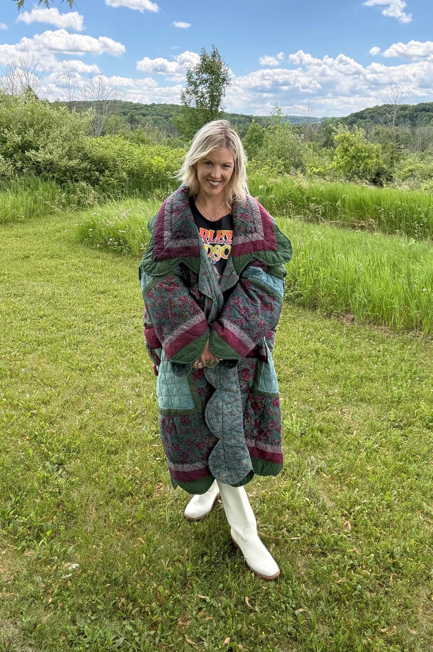 Pine Green Muse Oversized Maximalist Statement Quilt Jacket