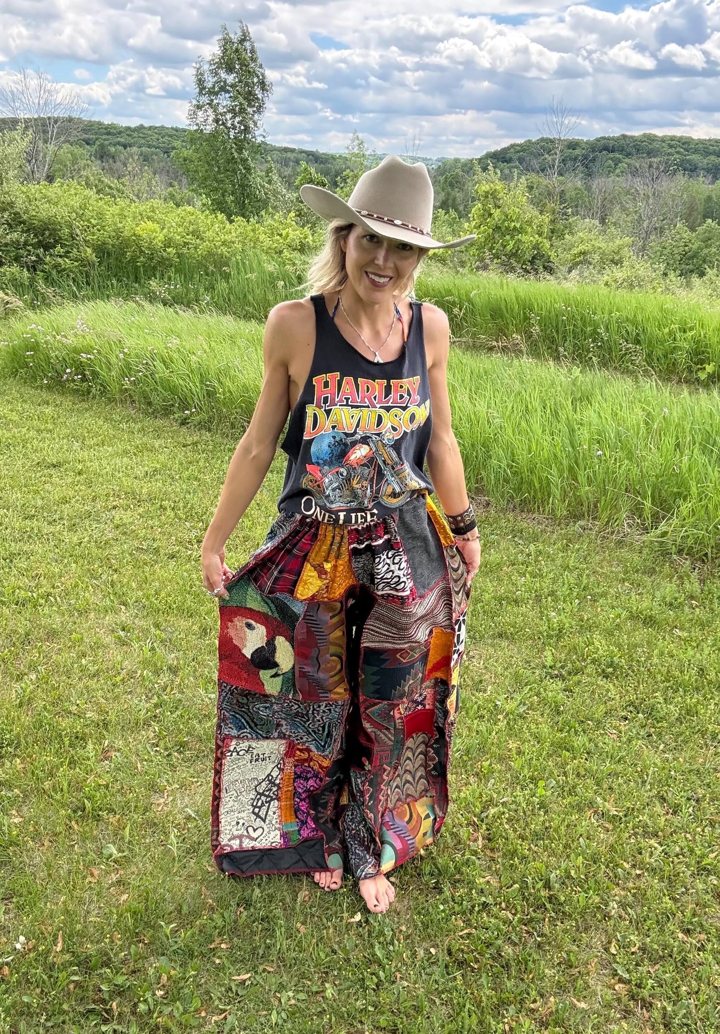 Living In Paradise Mixed Media Oversized Wide Leg Art Pants