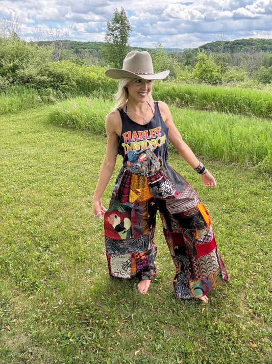 Living In Paradise Mixed Media Oversized Wide Leg Art Pants