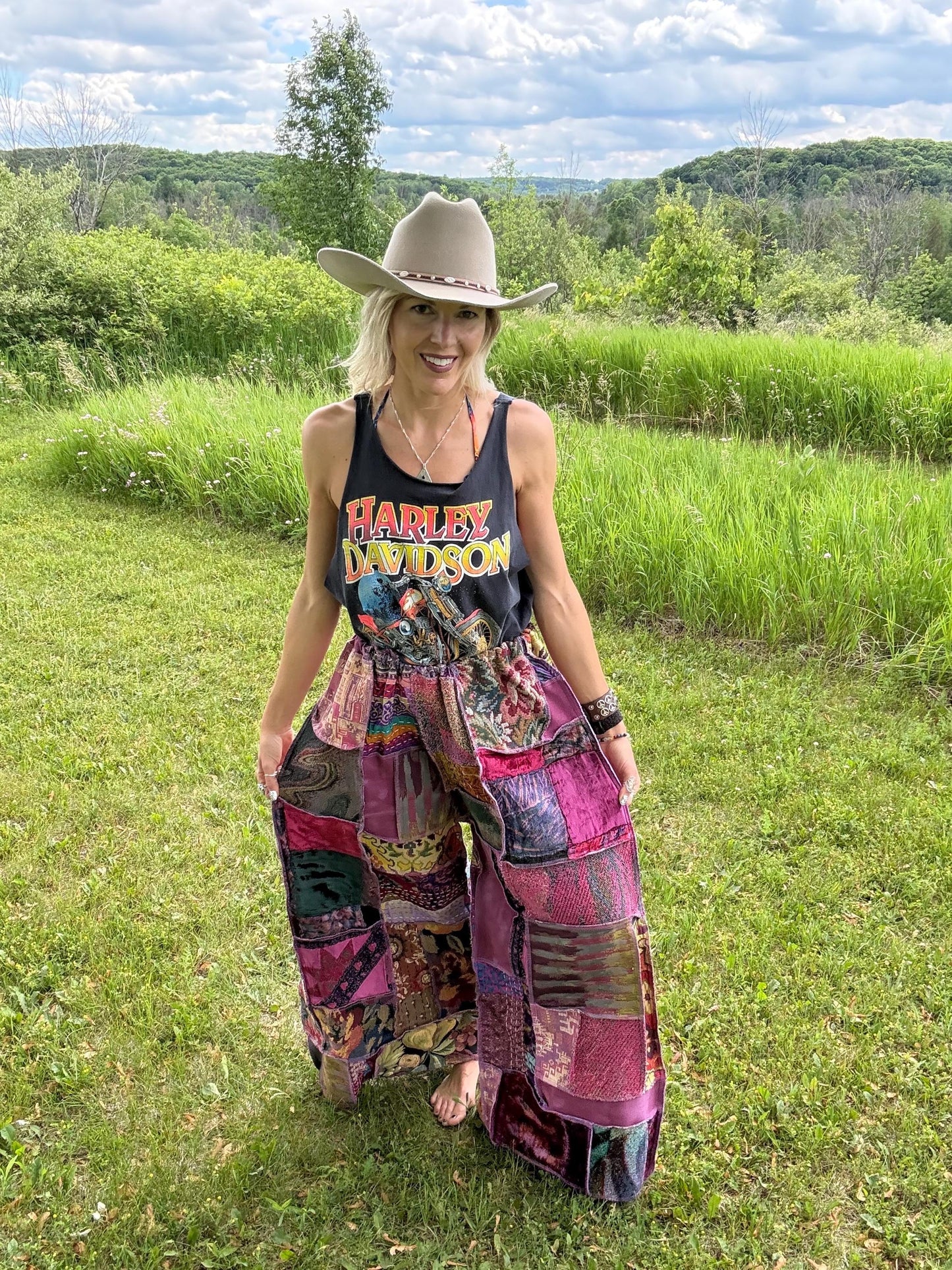 Pretty In Purple Mixed Media Oversized Wide Leg Art Pants