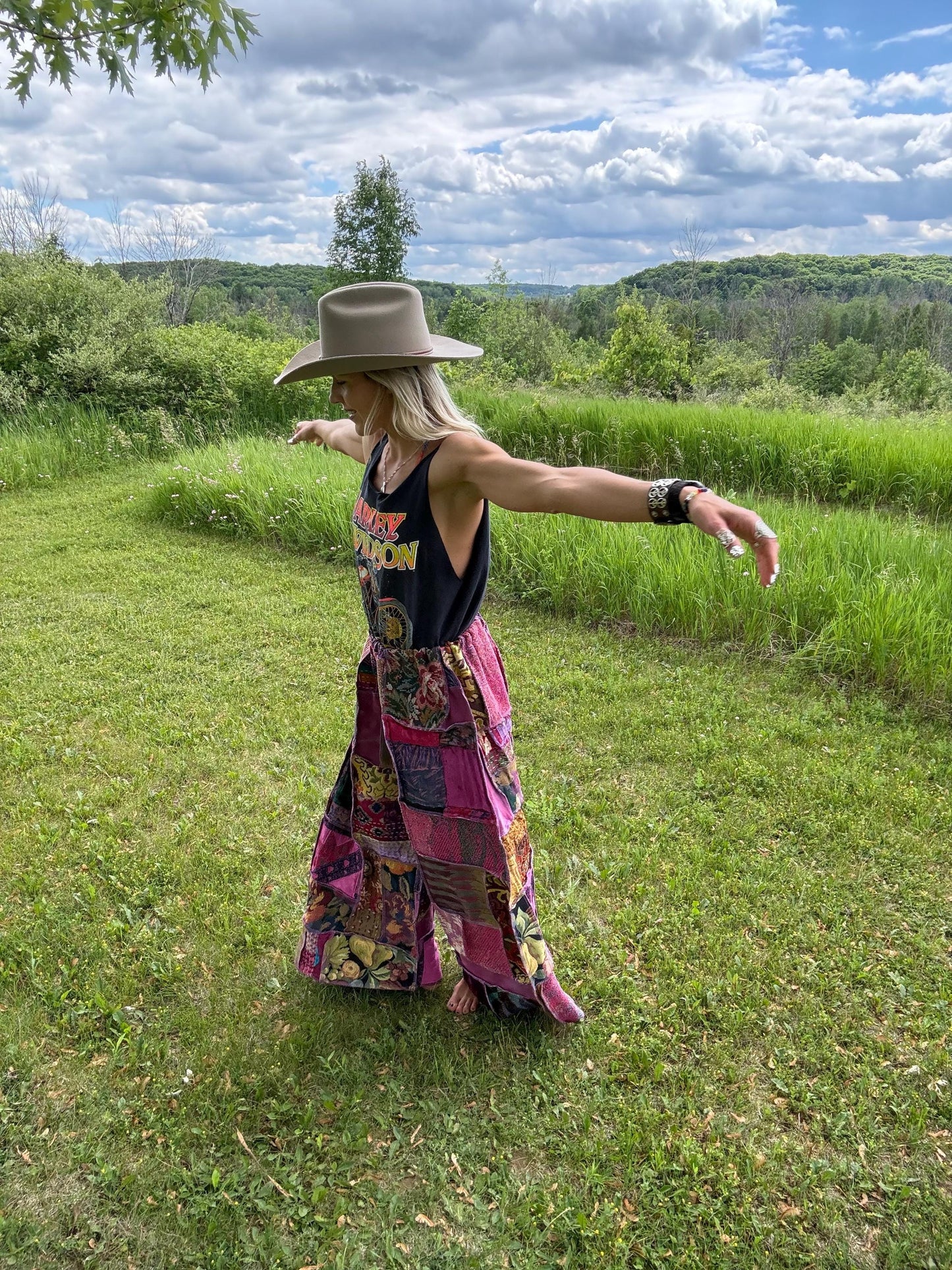 Pretty In Purple Mixed Media Oversized Wide Leg Art Pants