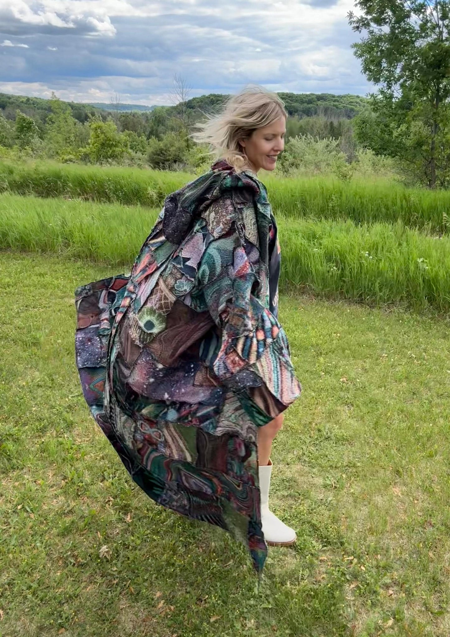 Live Your Dreams Extra Oversized Psychedelic Art Patchwork Blanket Coat