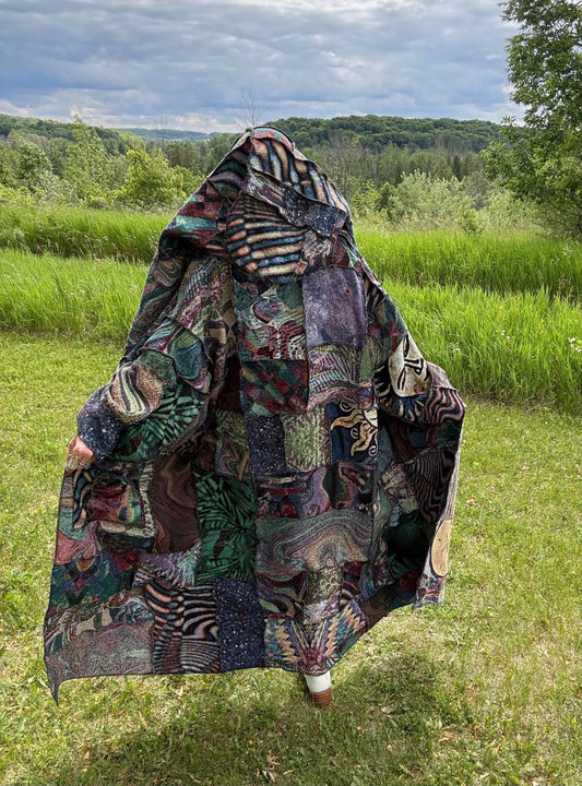 Follow Your Dreams Extra Oversized Psychedelic Art Patchwork Reversible Blanket Coat