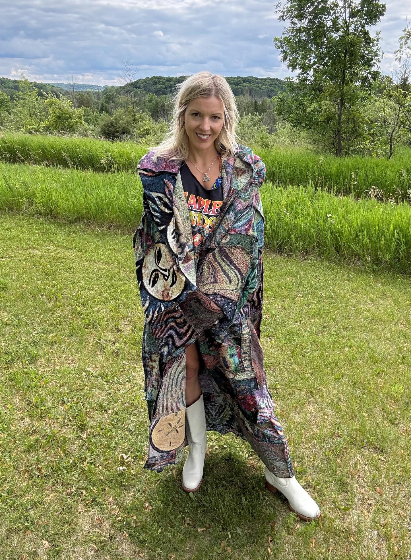 Follow Your Dreams Extra Oversized Psychedelic Art Patchwork Reversible Blanket Coat